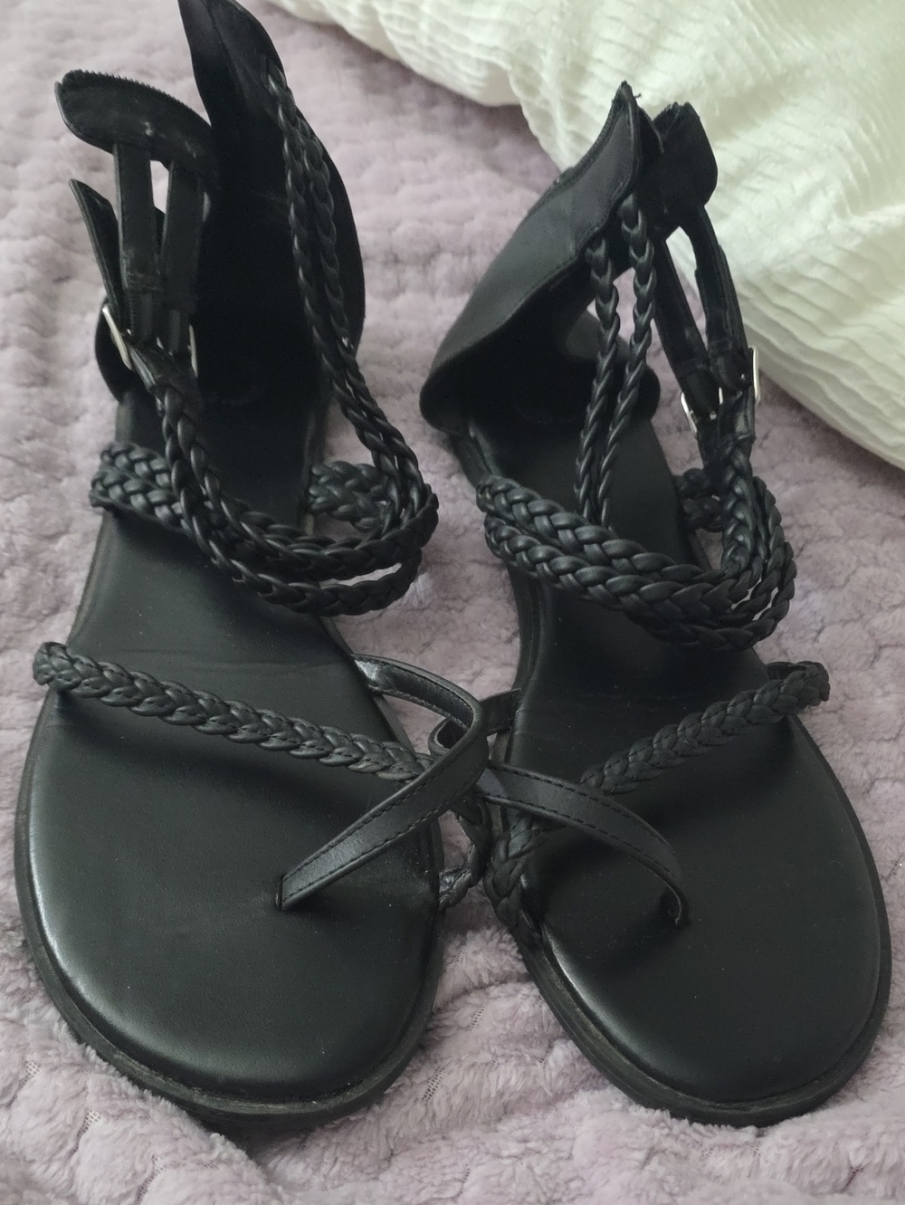 Journee Collection Black Braided Ankle-Strap Sandals